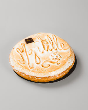 gâteau à la myrtille avec de la meringue sur un fond gris